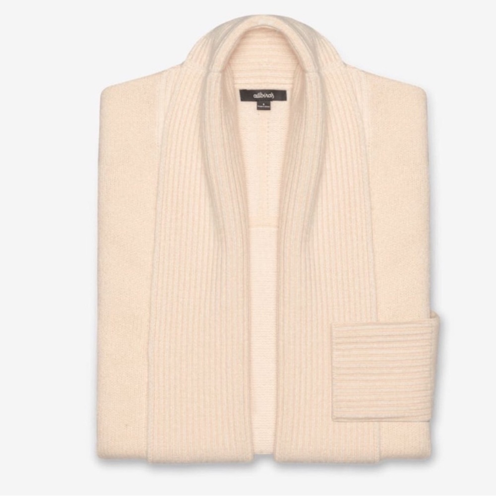 Allbirds Ivory Wool Cardi Long Merino Wool Duster Cardigan Shawl Collar S M New